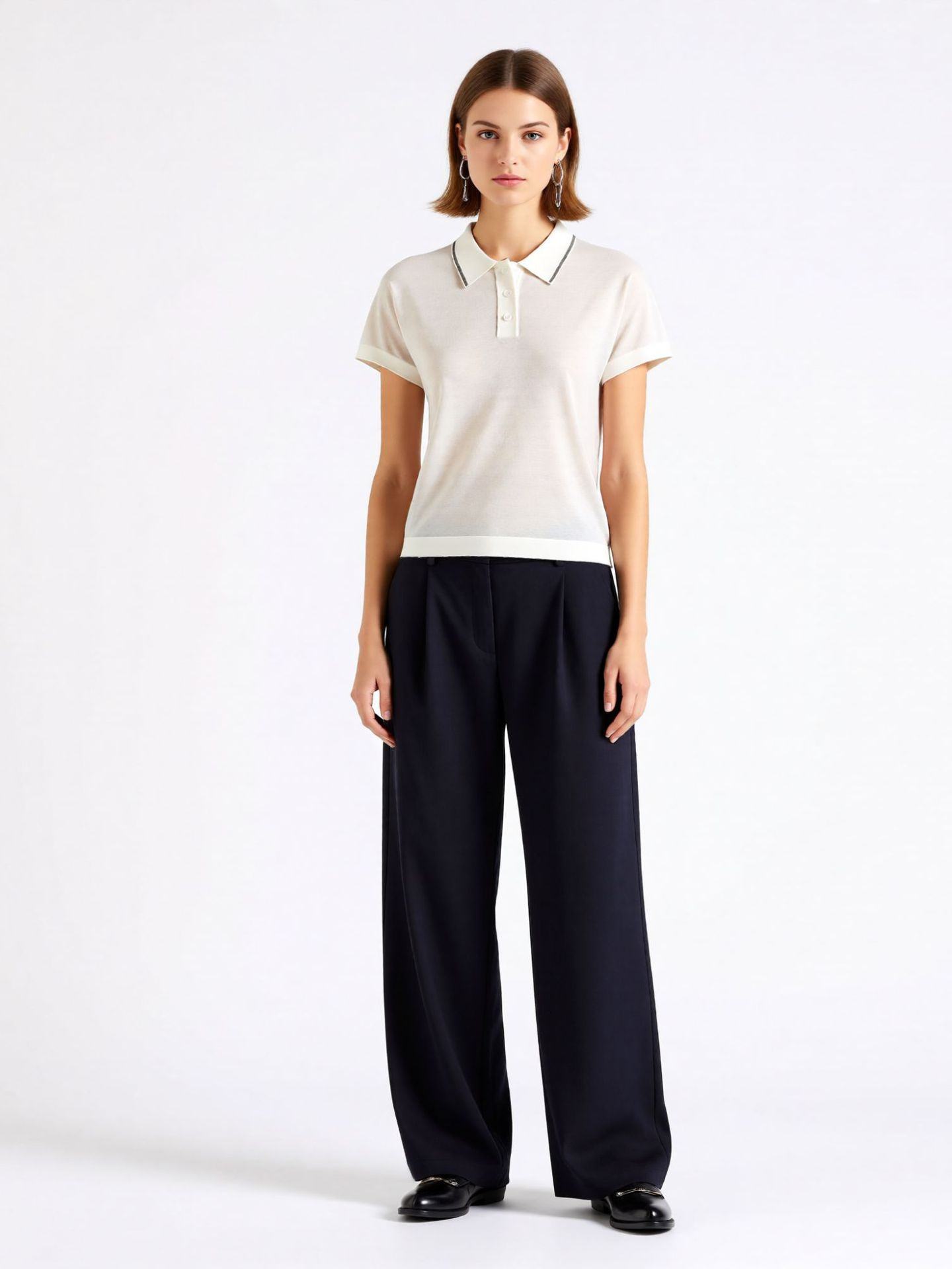 Bc Counter's Same Mulberry Silk Loose Polo Bead Chain Contrasting Lapel Knitwear Short-Sleeved Slim French Top for Women