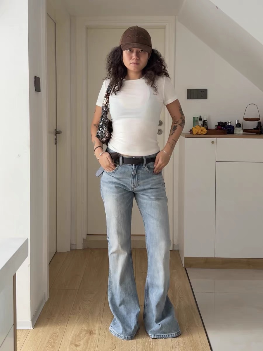 New retro micro-la jeans slim long legs waist front long back short horn Denim pants women 5008