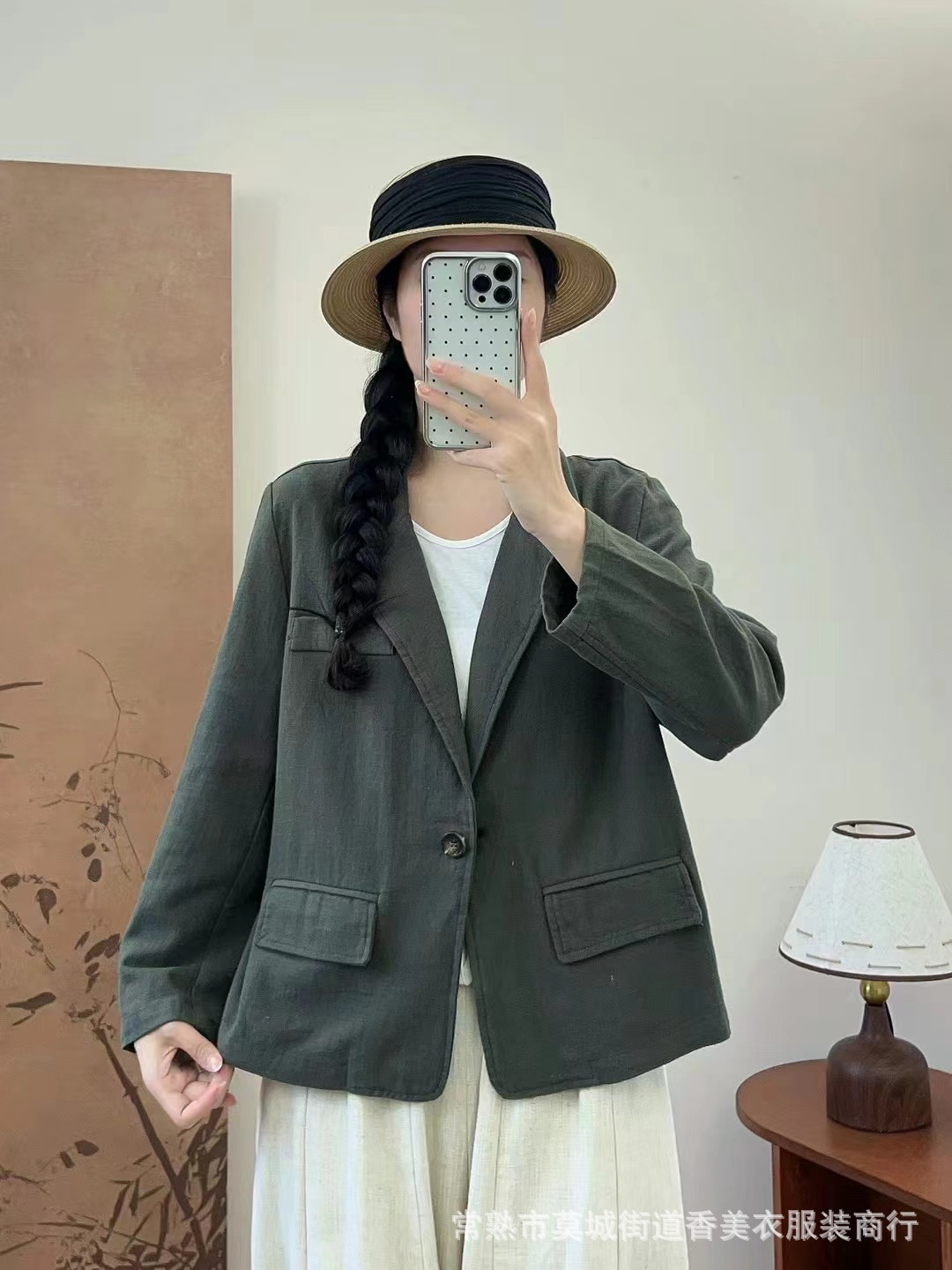 2025 Autumn New Artistic Fashion Loose Casual Versatile Pocket Simple Linen Cotton Blazer Women's Jacket