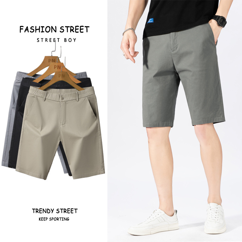 Pure Cotton Casual Shorts Men's Summer Thin Outer-Wearing Five-point Mid-length Pants Korean-style Trendy All-match Slim-fit Five-point Pants