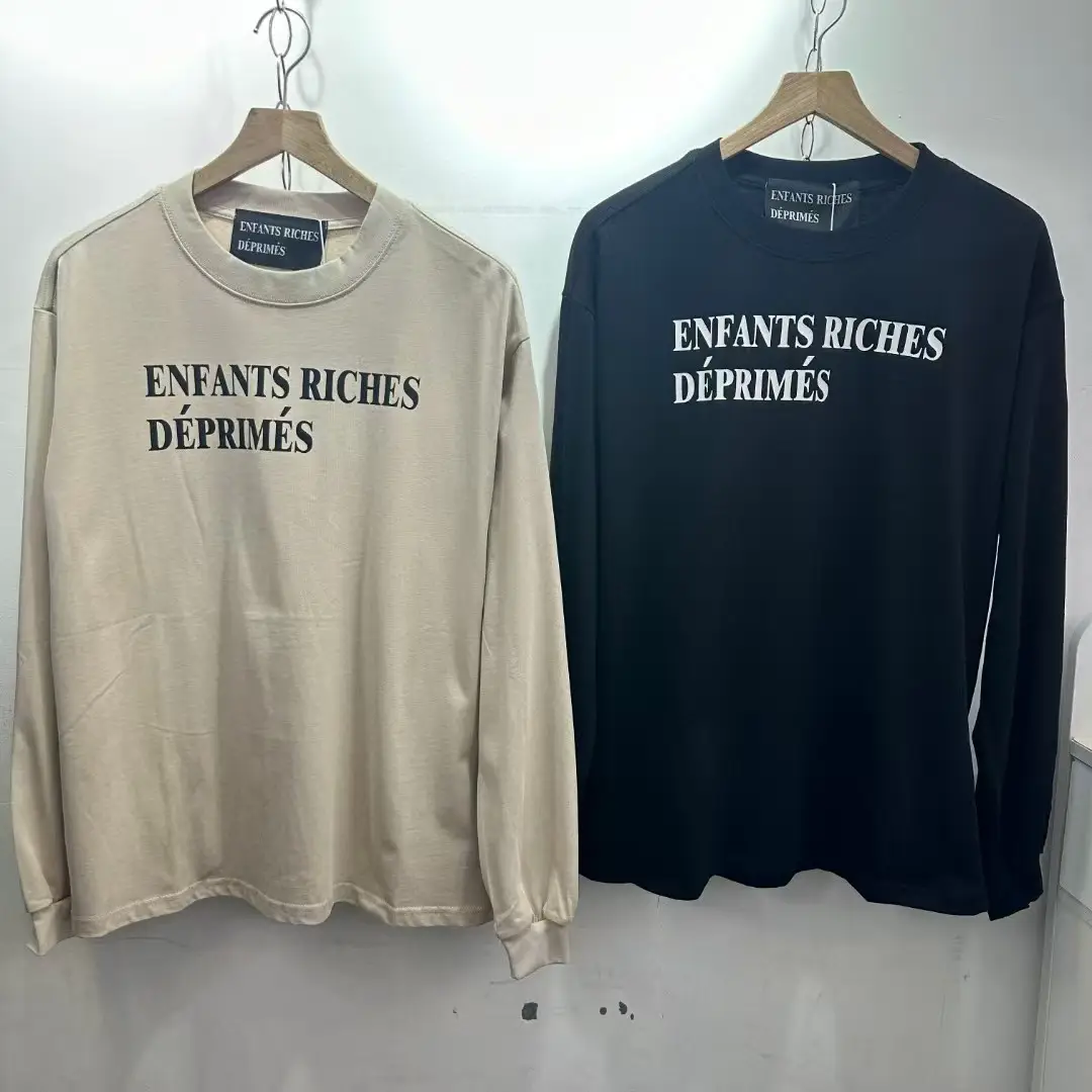 High Edition ERD Rich Second Generation Eternal Time Printed Long Sleeve Vintage Washed vintage High Street Crewneck Base T-Shirt