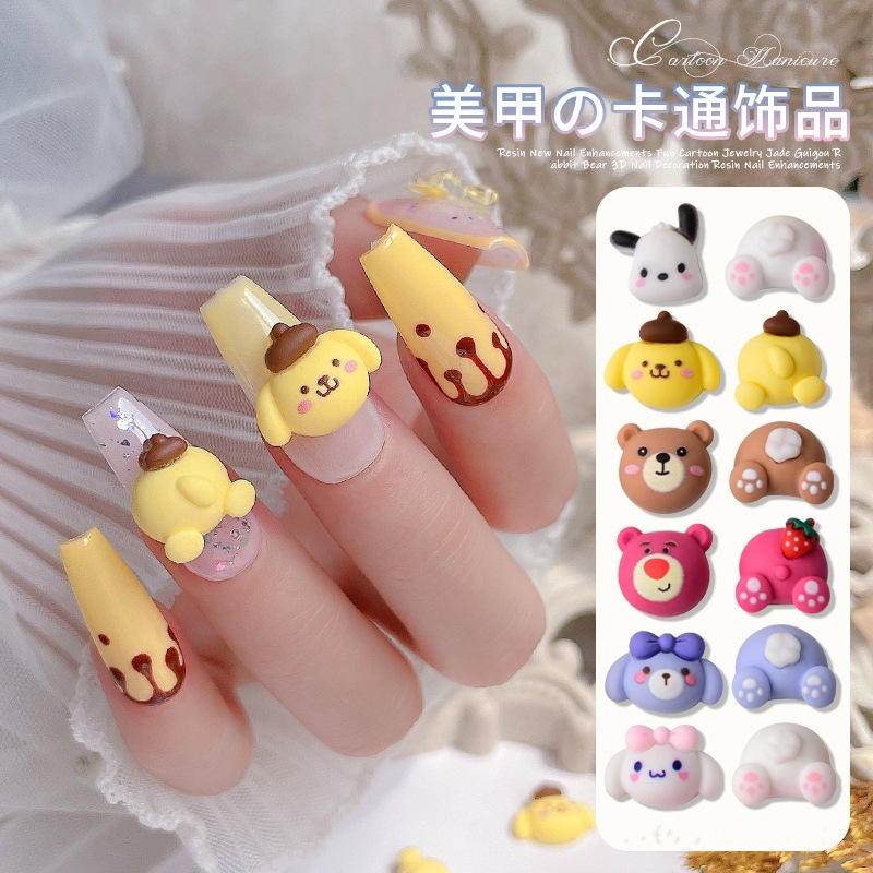 Trendy 3D Cute Pudding Dog Strawberry Bear Nail Art Decorations Resin Rhinestone Butt Set Accessories Wholesale