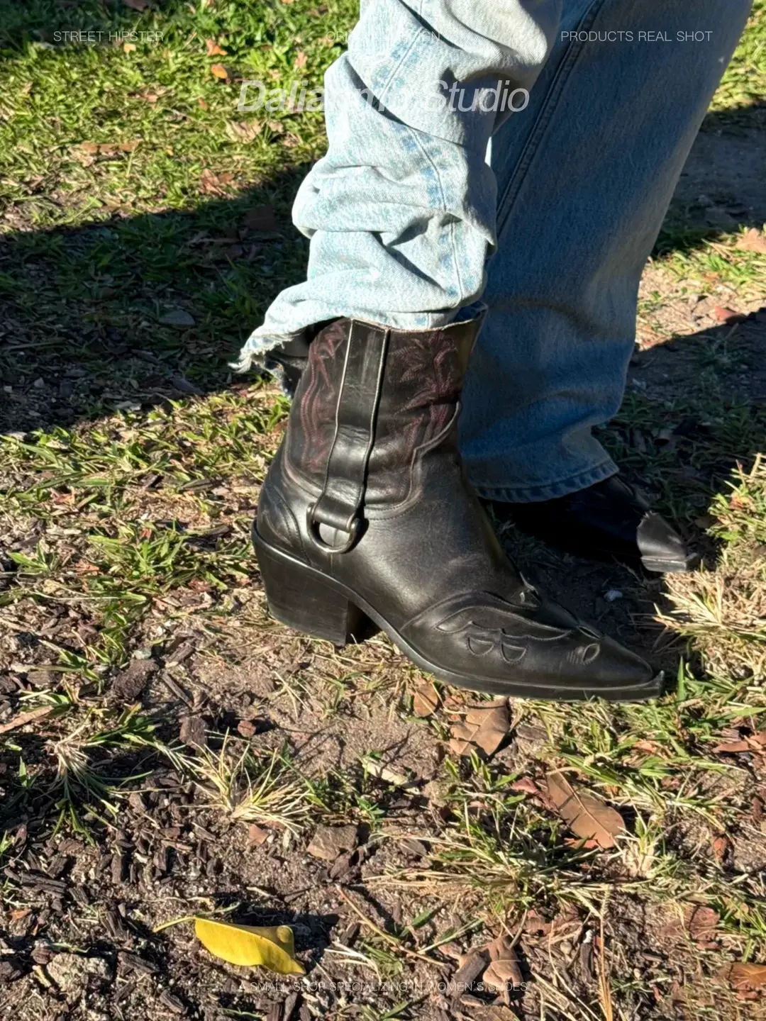 Replica erd do old Chelsea boots men embroidered sleeve short boots pointed toe chunky heel boots western boots cowboy boots cool