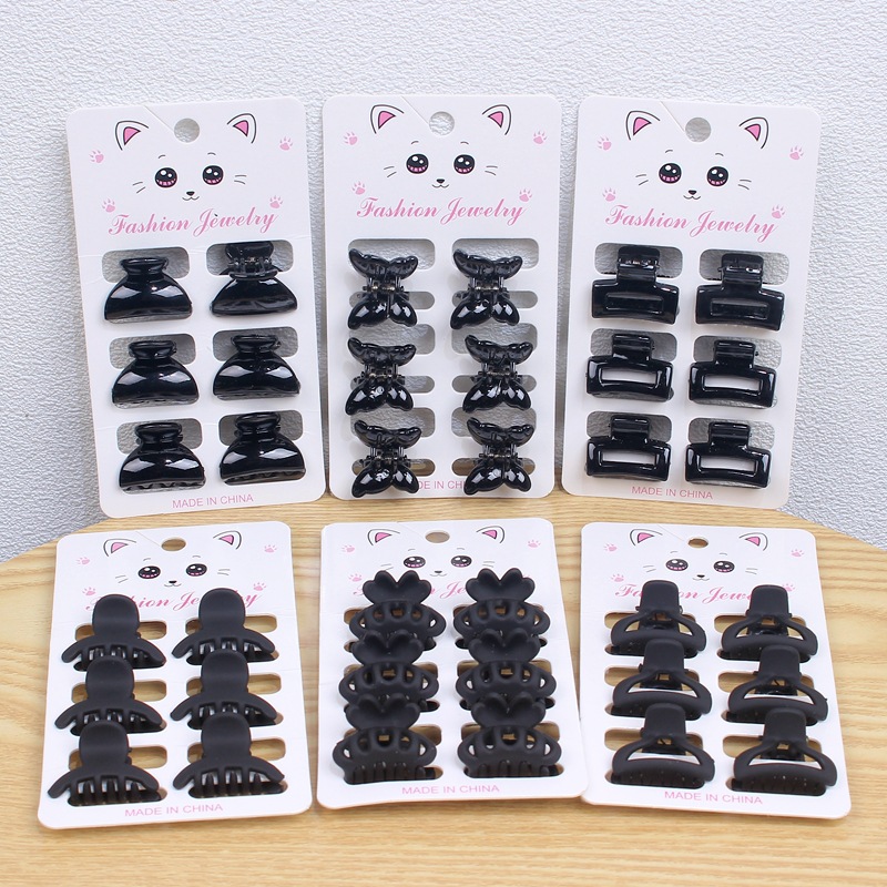 Set of 6 Mini Trumpet Clips for Women, Simple Black Broken Hair Artifact, Forehead Braided Hair Clips, Girl Bangs Clips