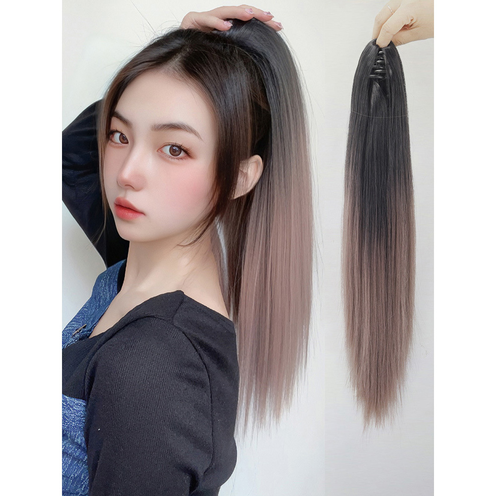 Wig Ponytail Women's Highlighting Gradient Color Long Hair High Horsetail Long Straight Curly Hair Clamping Ponytail Hair Accessories