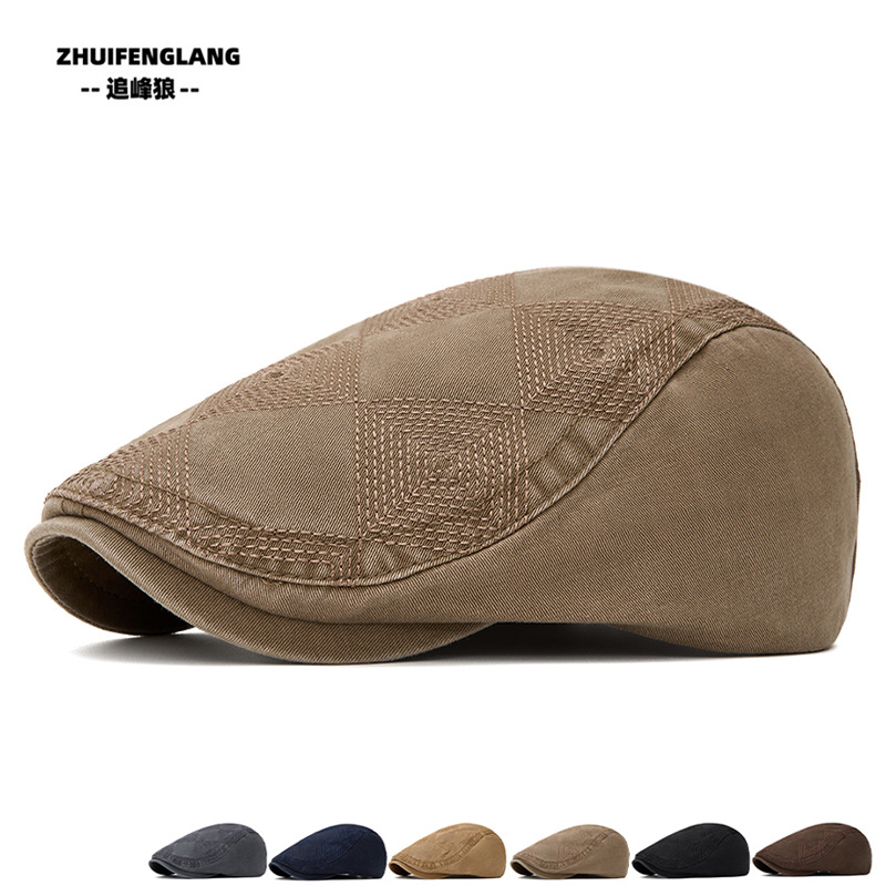 Diamond-Patterned Beret British Retro Men's Simple Newsboy Cap Spring and Summer Sunshade Cap for Women