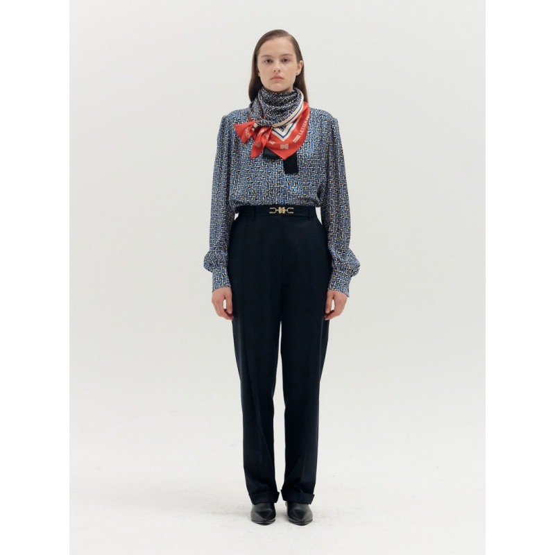 Longmei High-Waist Pleated Loose Pants for Women 2025 Early Autumn Korean Style Casual Metal Buckle Decorated Straight Pants