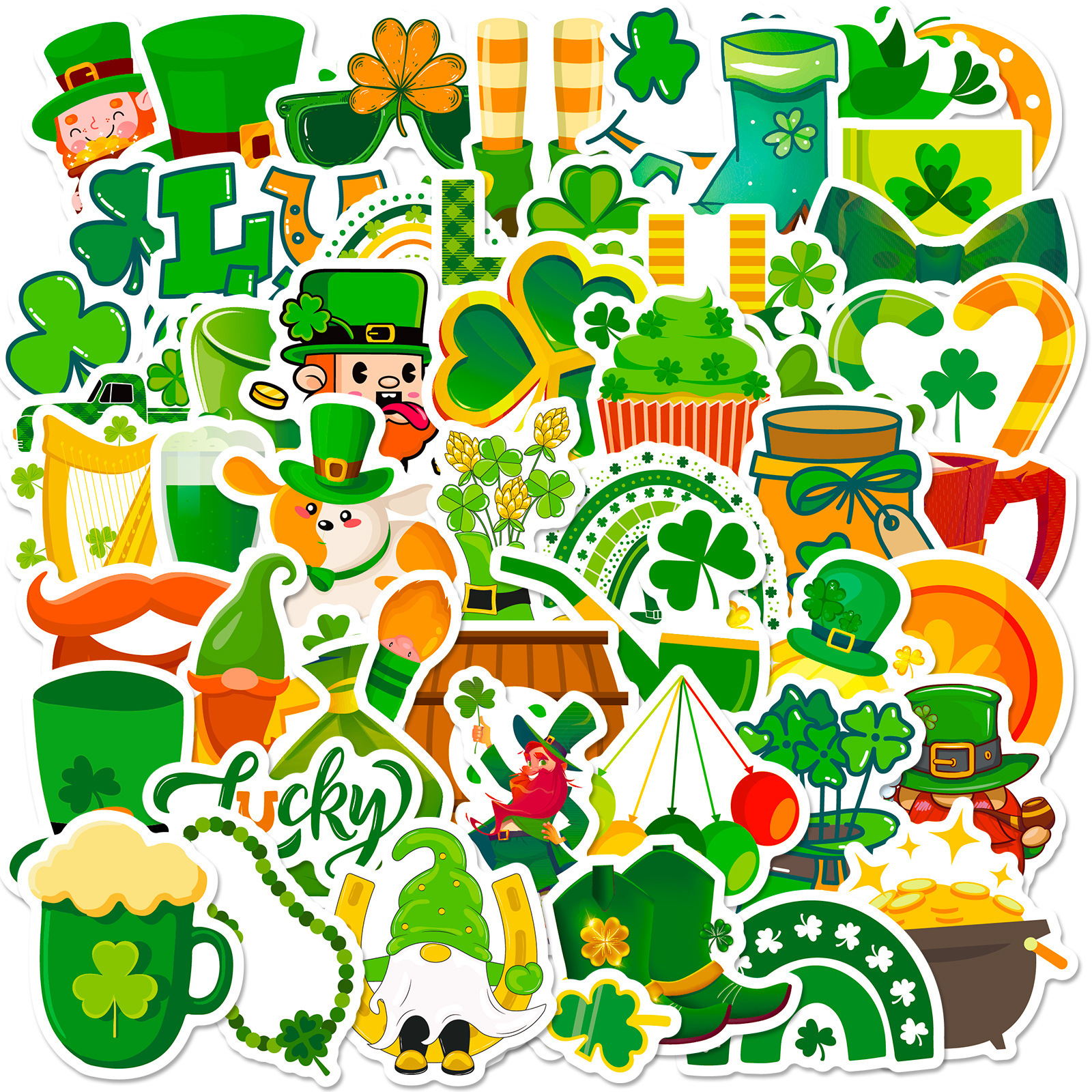 50 St. Patrick Series Cross-Border Clover Kidsren's Stickers Cartoon Irish Party Graffiti Stickers
