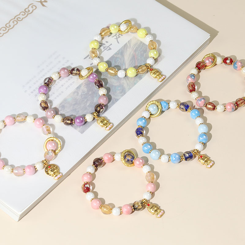 Ash Ceramic Bracelet for Women, Gold Foil, Glass, Gold-Plated, Eight-Small Buddha Tourist Attractions, Best-Selling Cultural and Entertainment Jewelry Wholesale