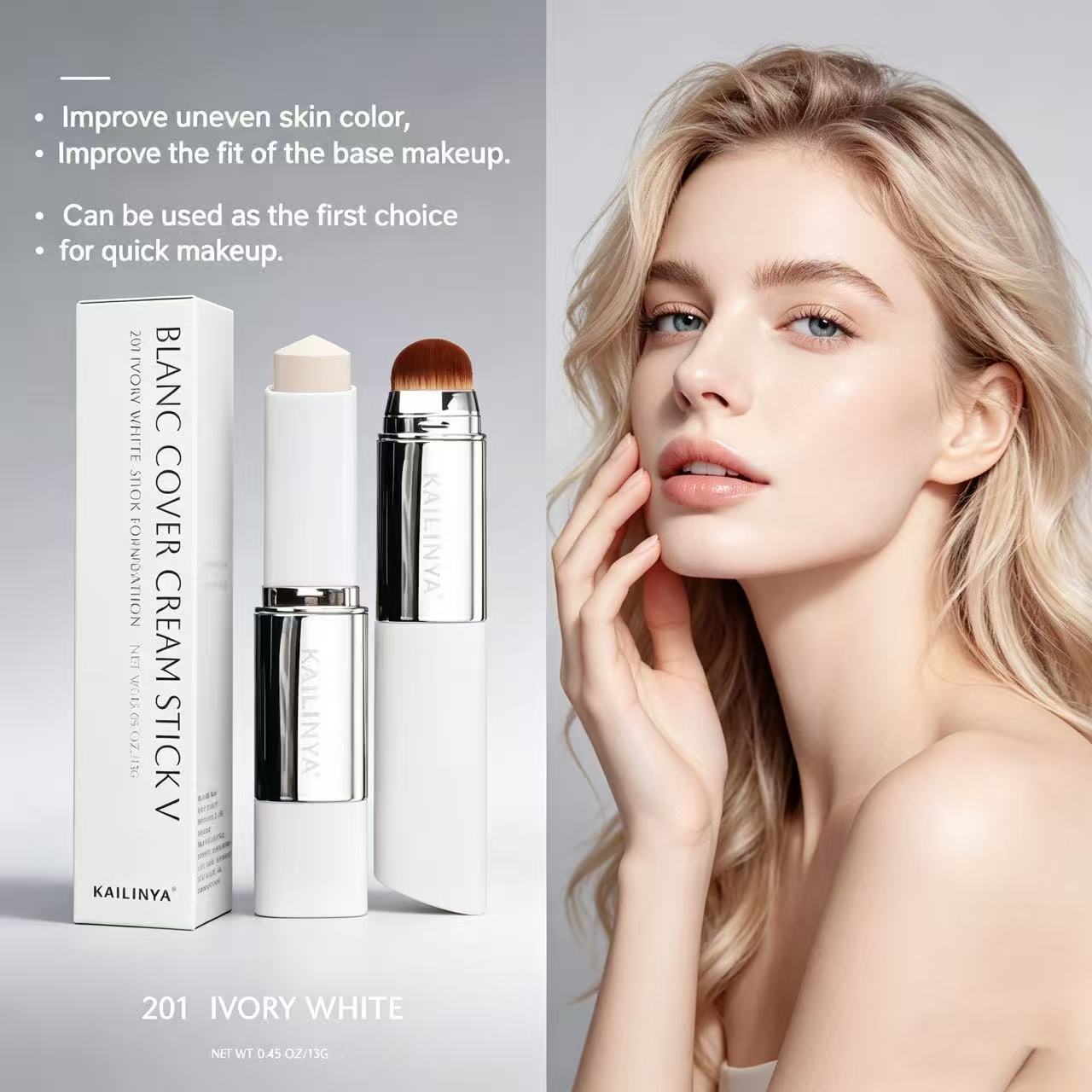 Cross-Border Hot-Selling Dual-Ended Color-Changing Foundation Stick for Concealing/Contouring and Brightening Skin Tone, Long-Lasting, Non-Cakey, Flawless Foundation Cream