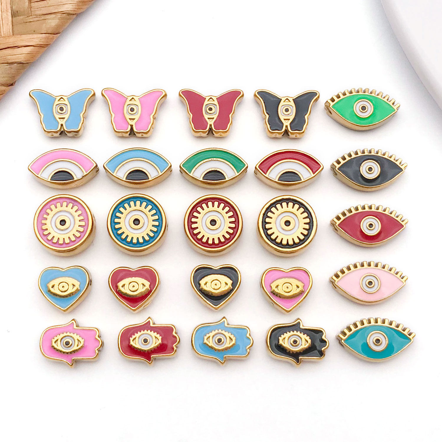 Stainless Steel Double-Sided Enamel Oil-Drip Eye Beads Spacer Beads Loose Beads Square Beads European and American DIY Bracelet Jewelry Accessories