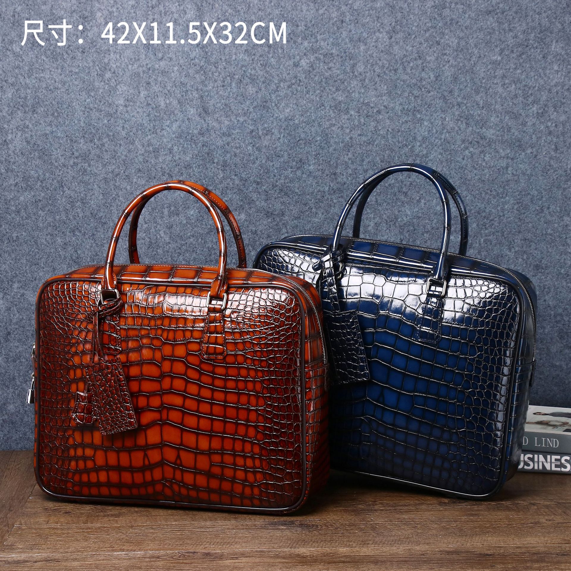 Wipe color crocodile belly pattern men's briefcase large size large capacity handbag travel computer bag business bag wholesale