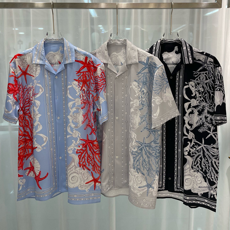 2024 Spring New European and American Cross-border Trade Fashion Youth Popular Digital Printing Men's Short-sleeved Shirt Shirt