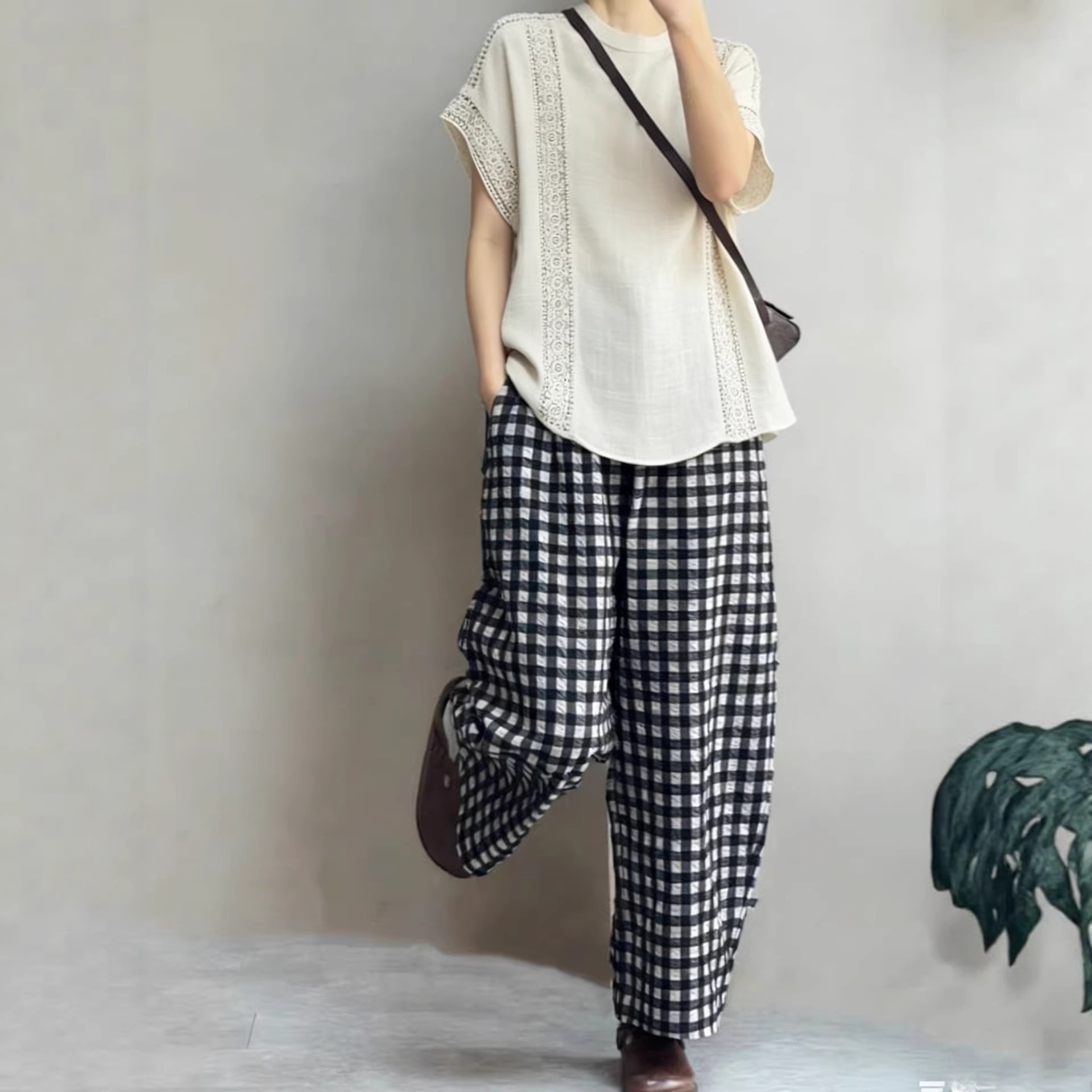 Nanyou 2026 Summer Design Niche Linen Shoulder-Sleeve Hollow-Out Embroidered Lace Shirt, Age-Reducing Versatile Fashion Top