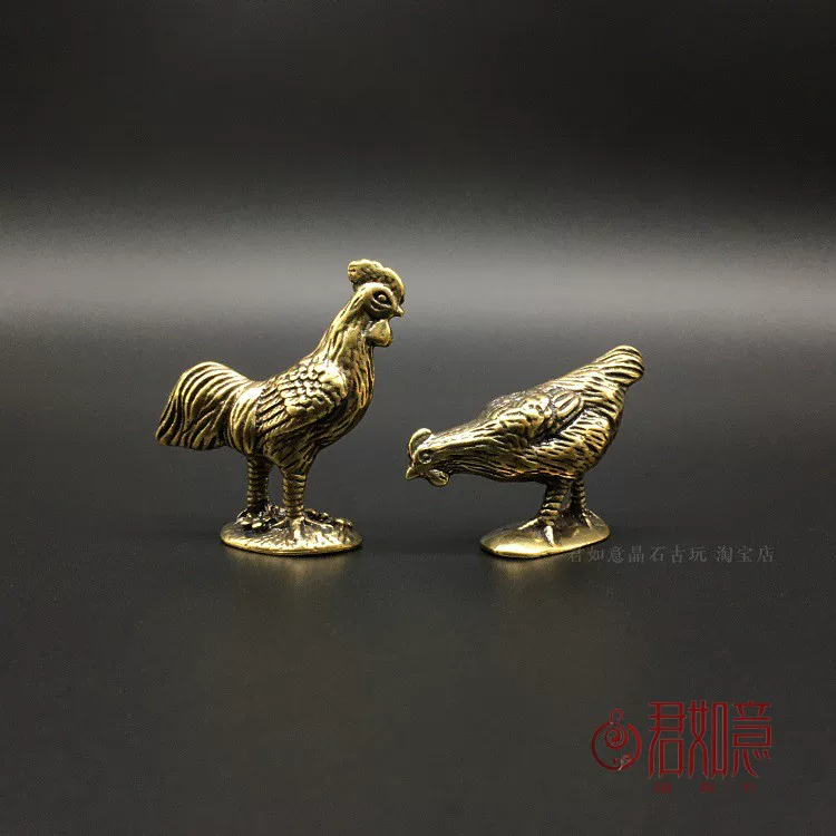 Solid Brass Rooster and Hen Pair Small Ornaments All-Copper Chicks Old Hen Brass Rooster Mini Golden Rooster Hen Mom