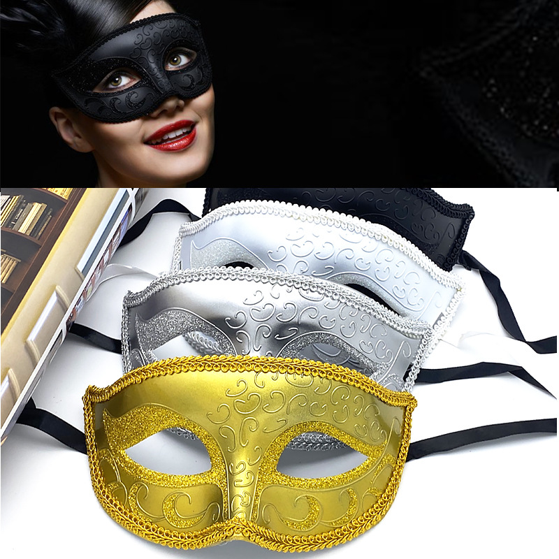 Masquerade Retro Painted Gold Glitter-Edged Half-Face Mask Adult Halloween Prop Gold Eye Mask for Photography