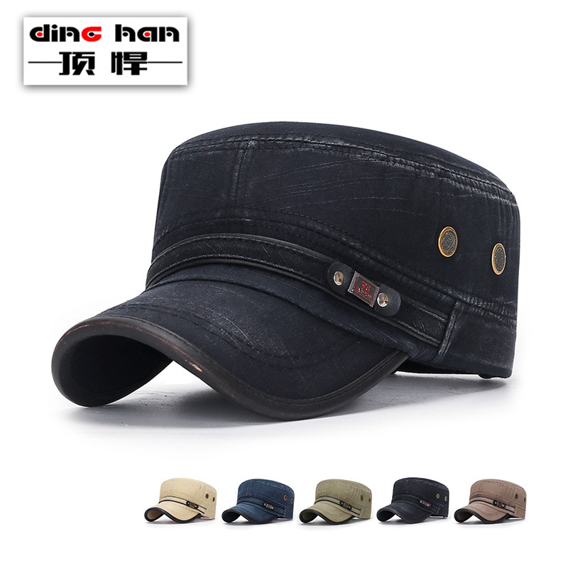Spring and Autumn Four Seasons Universal Washable Old Flat Hat Leather Edge Retro Faded Fashion Men's and Women's Bamboo Cotton Hat