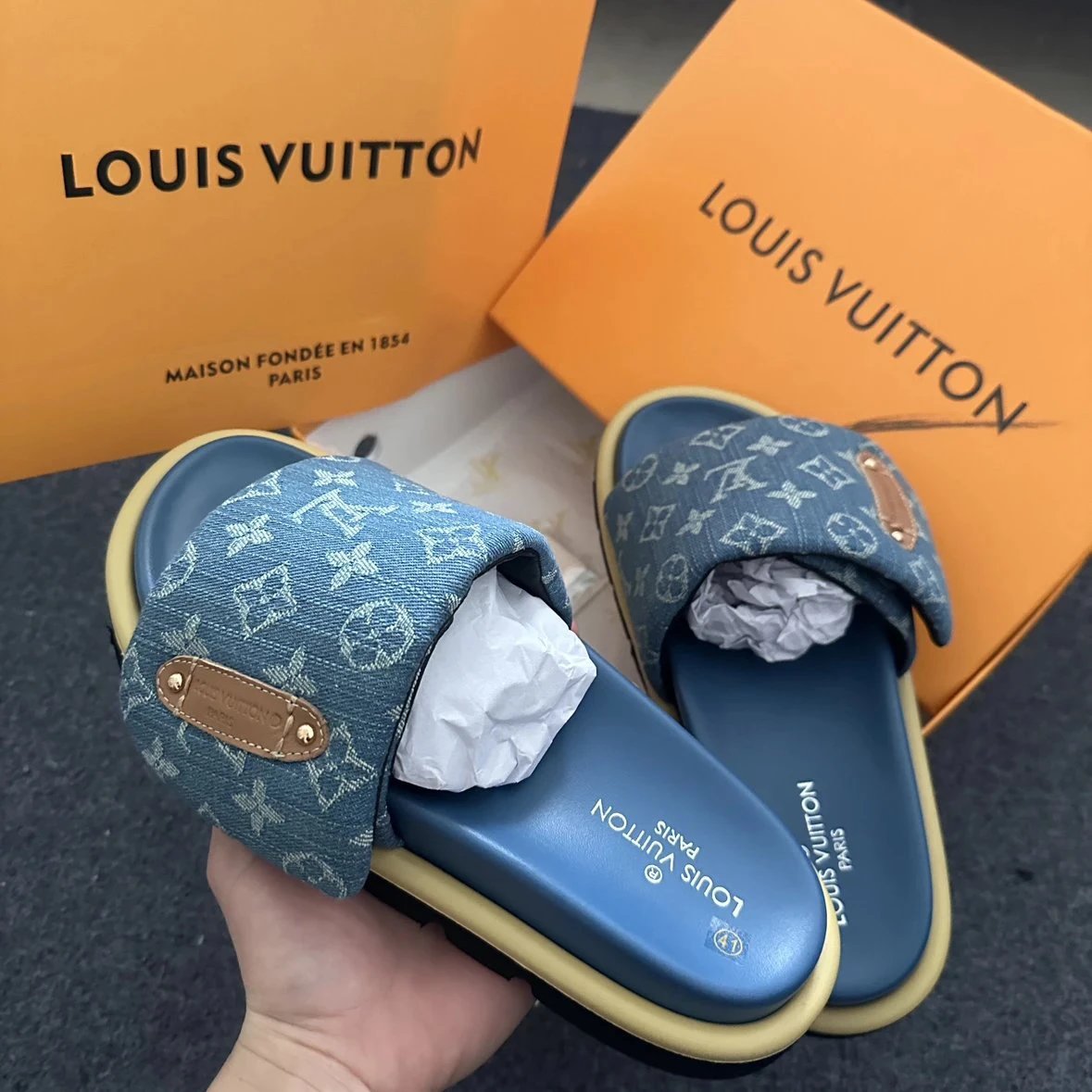 Louis Vuitton Monogram Denim Slides