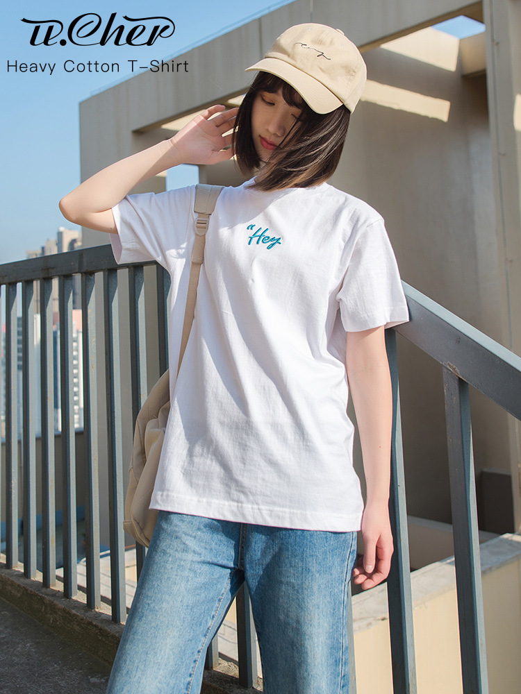 Three-dimensional embroidery White T-shirt short sleeve ins foreign style students Korean simple fashion half sleeve 2022 for men and women couples