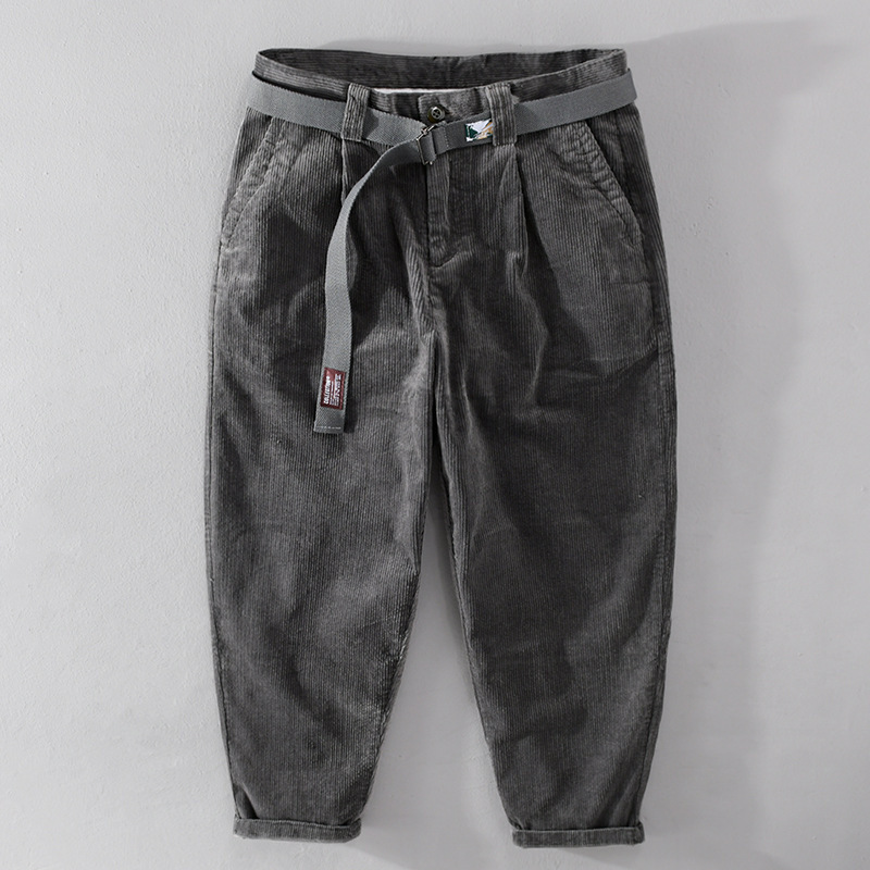 Spring and Autumn Japanese Retro Corduroy Pants for Men, Loose Straight-Leg Pants, Trendy Versatile Casual Pants, Corduroy Trousers 7609