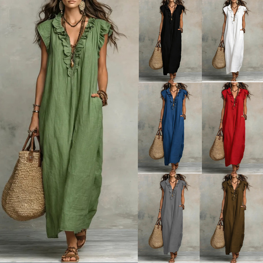 European and American Independent Websites Amazon Aliexpress 2026 Spring and Summer New Bohemian Flutter-Sleeve Floor-Length Dress