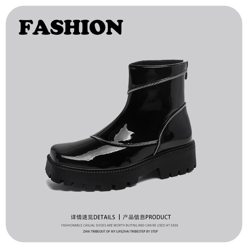 British-Style Thick-Soled Height-Increasing Trendy Men's Versatile Leather Boots 2026 Autumn New Youth Zipper Retro Martin Boots