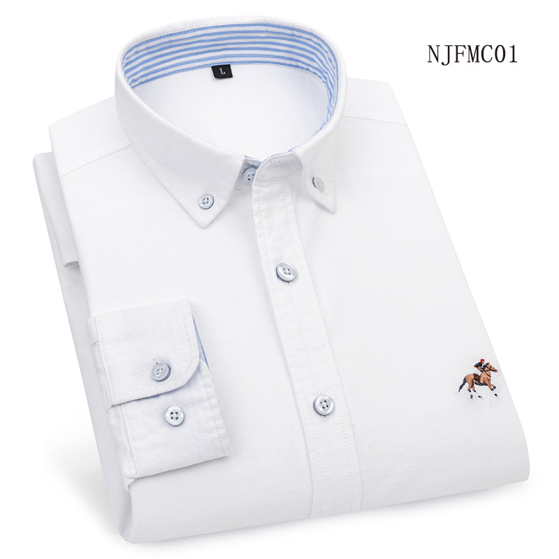 100% Pure Cotton Washed Oxford Spinning Spring Men's Long Sleeve Shirt Business Casual Embroidered Paul Single Clothes Trend
