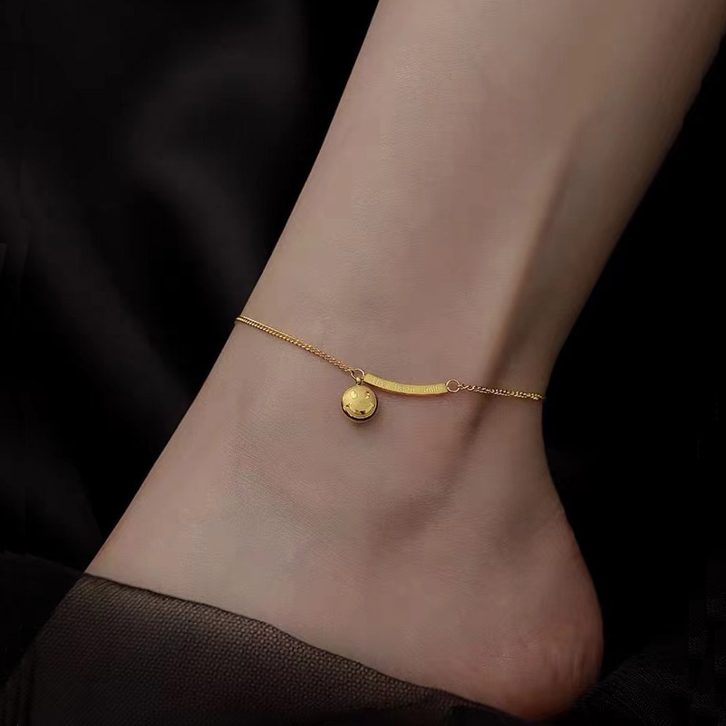 New Korean Style Smiley Anklet Women's Fashionable Simple Small Jewelry Smiling Titanium Steel Not Fading Anklet