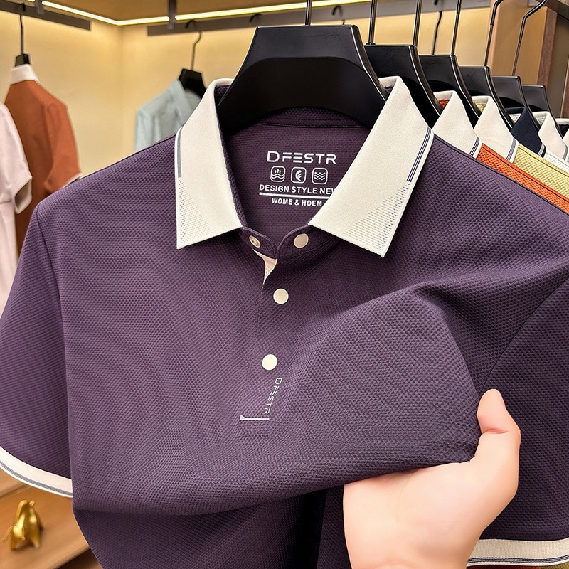2026 New Style Ice Silk Short-Sleeved Polo Shirt for Men, Summer Casual Lapel Half-Sleeved T-Shirt for Middle-Aged and Elderly Dads