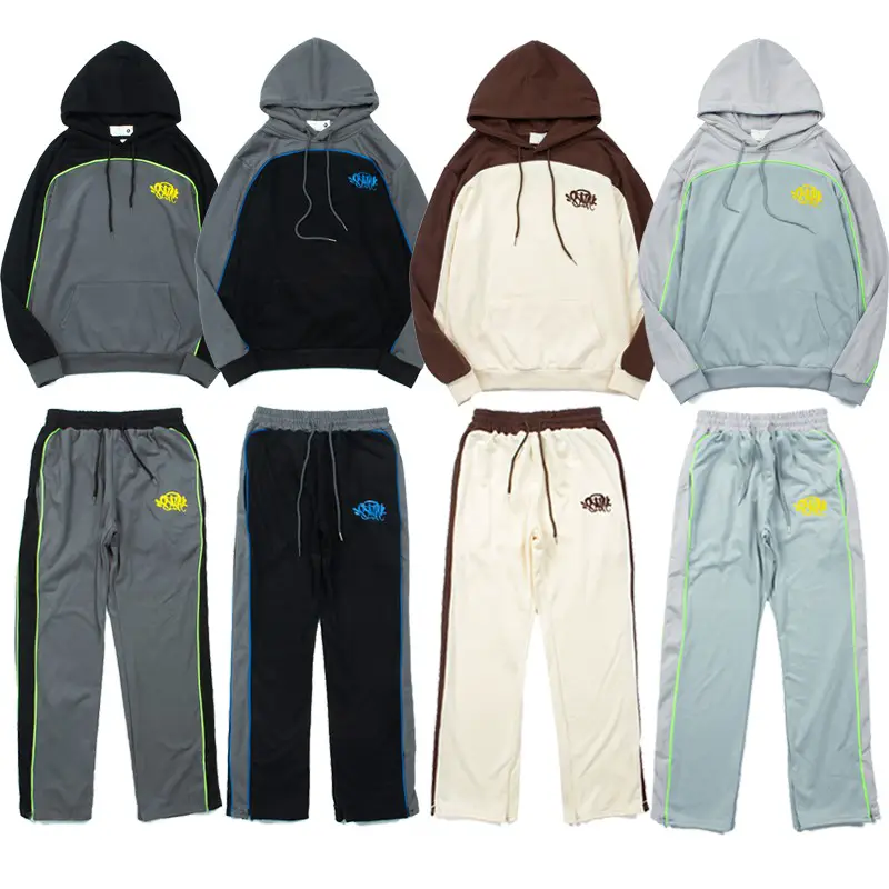 American Street Style Patchwork Fleece-Lined Unisex Hoodie with Drill Syna World Small Logo Embroidery