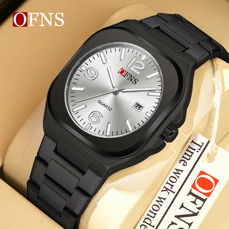 Ofns Brand Light Luxury Steel Band Watch Men's Business Single Calendar Luminous Cross-Border Hot-Selling Watch 30m Waterproof Quartz Watch