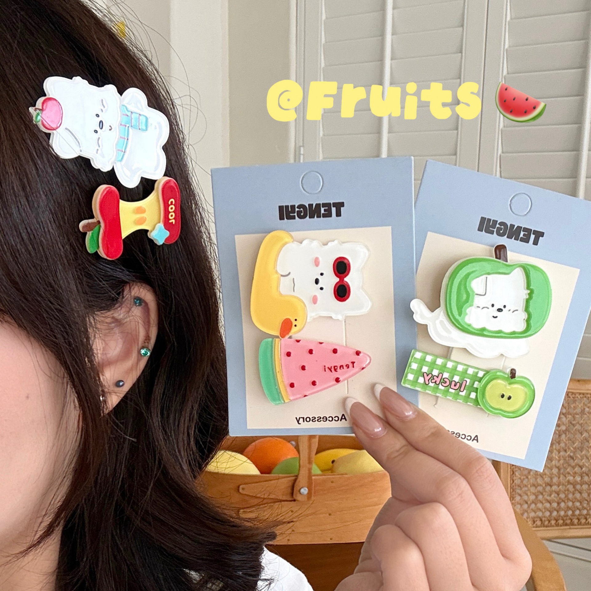 Tengyi Creative Summer Sweet Acrylic West Highland Hair Clip for Girls, Versatile Bangs Clip, Cute Duckbill Clip