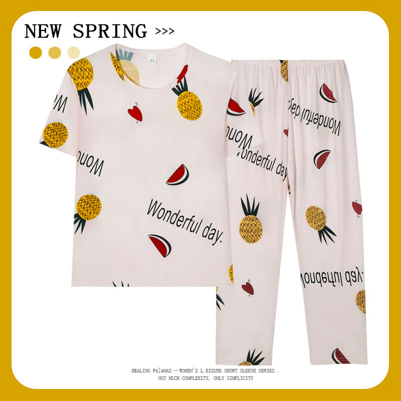 Summer New Pajamas Women's Short-sleeved Pants Round Neck Sweet Cute Cartoon Niche High-end Sense Home Clothes suit