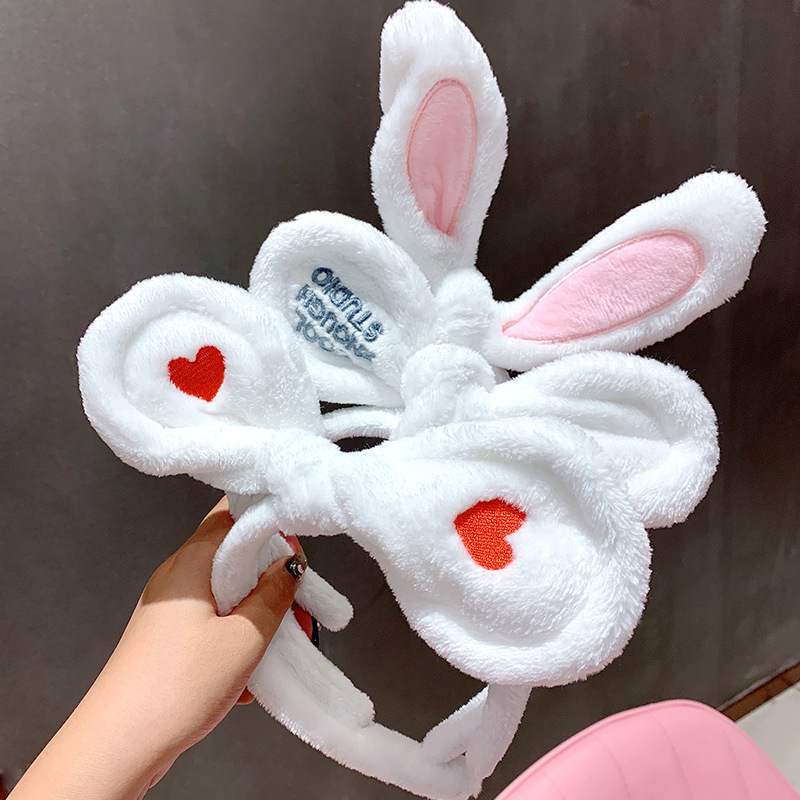 Cute Face Wash Hair Hoop Women's All-match Headband Hair Card Internet Popular South Korea Going Out Simple Rabbit Ears Tiara Sweet Hair Band