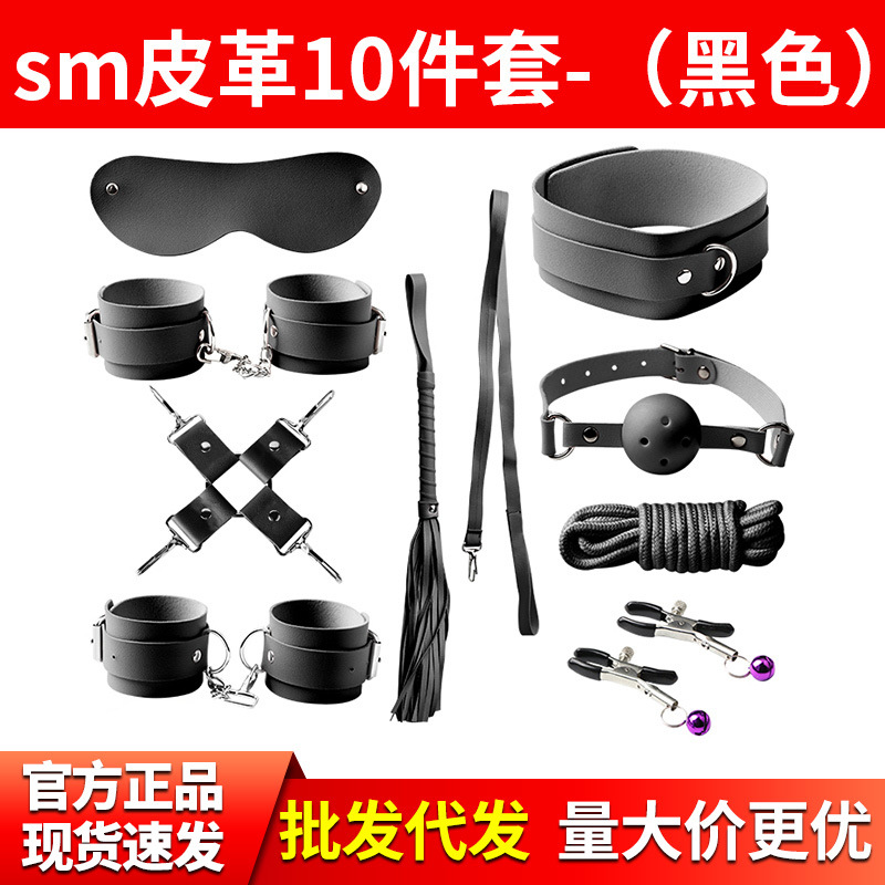 Jiuai SM sexy props leather plush suit ten-piece set handcuffs mouth plug whip sex toys for sex