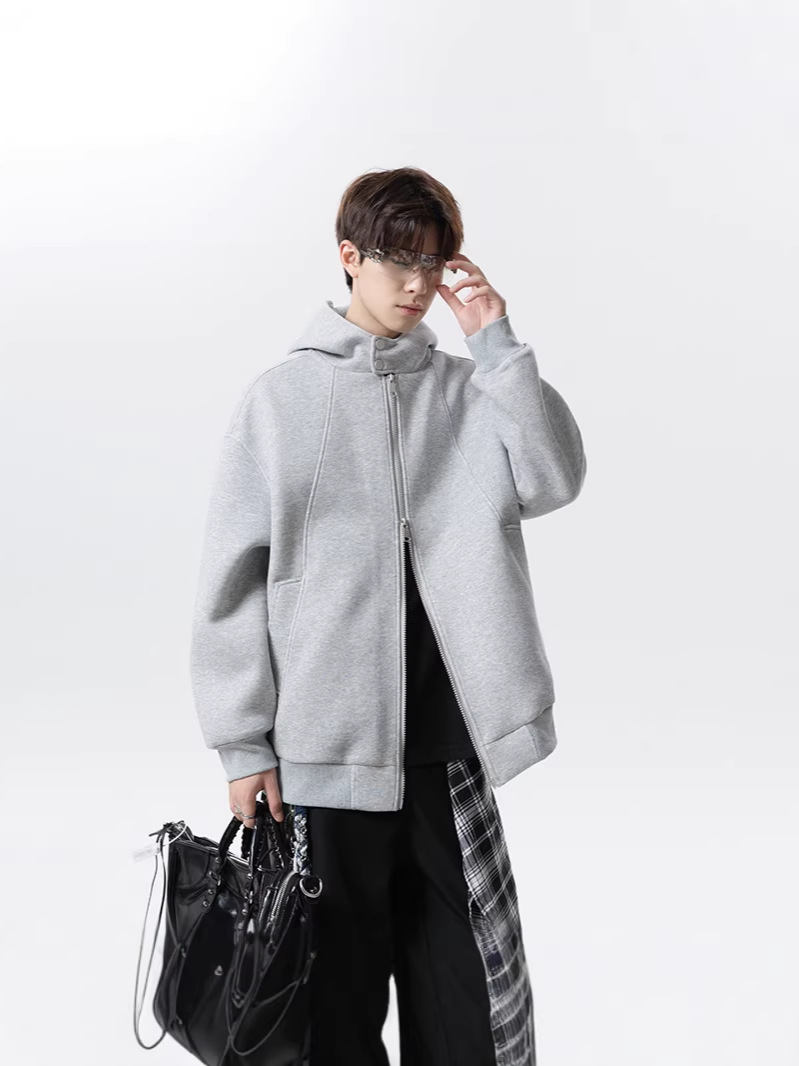 Jianheng's New American-Style Trendy Cleanfit Double-Zip Cardigan Men's Loose Casual Sweatshirt Women's Hooded Jacket