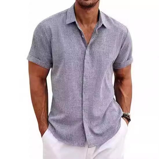 2024 Men's Linen Shirt Short-sleeved Casual Shirt Button-down Shirt Men's Beach Summer