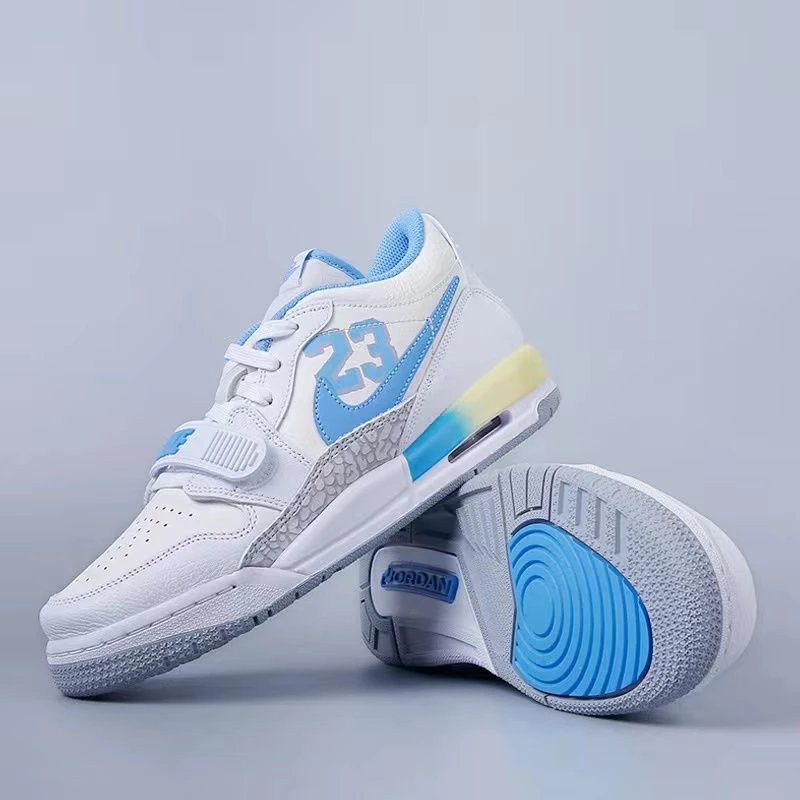 AJ312 Authentic White and Blue 23 Large Hook Couple’s Shoes Low-Top Basketball Shoes Unisex Wear-Resistant Non-Slip Air-Cushioned Sneakers