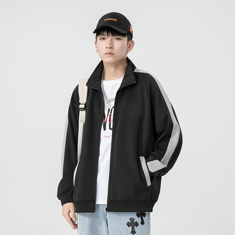 Men's Cardigan Sweatshirt 2026 Spring and Autumn Hong Kong Style Retro Trendy Brand Color-Blocking Solid Color Loose Sports Zipper Stand Collar Jacket