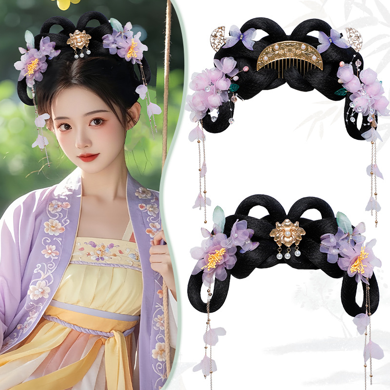 Ancient Style Han Dynasty All-In-One Lazy Hair Bun, Ming Dynasty Photo Studio Photo Performance Fake Bun, Versatile Sweet Princess Hair Accessory