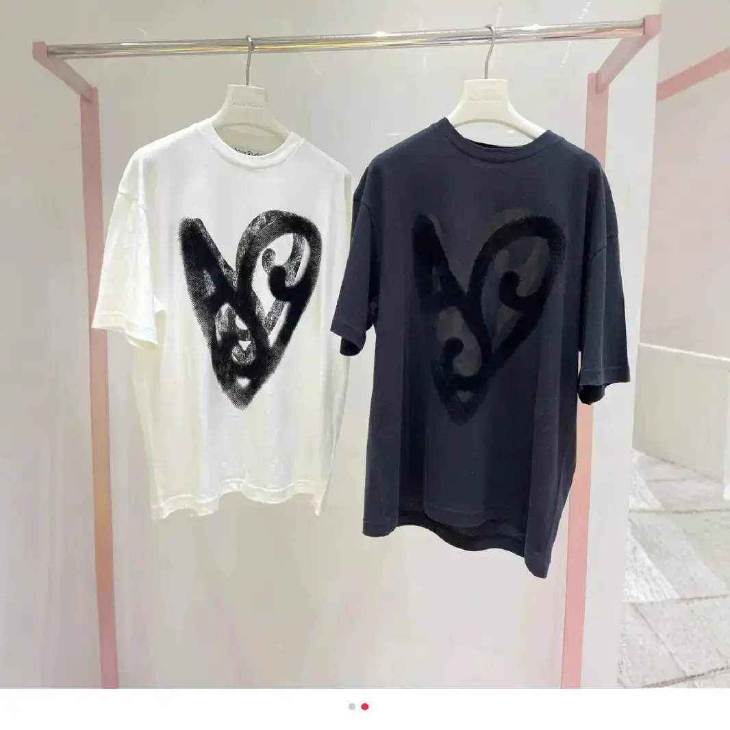High Quality 1996 New Heart Retro Graffiti Round Neck T-Shirt Loose Men's and Women's Casual Half-Sleeved Tee Pure Cotton