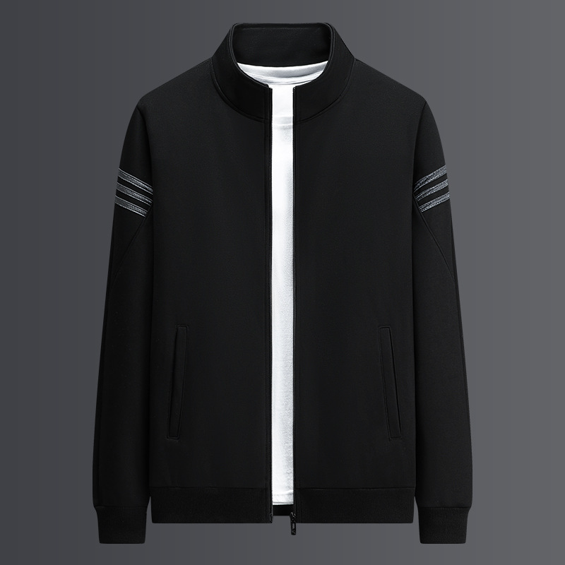 Extra Large Size Spring and Autumn Three-Stripe Casual Sweatshirt for Men, Trendy Stand-Up Collar Cardigan, Oversized Loose-Fitting Sports Long-Sleeve Jacket