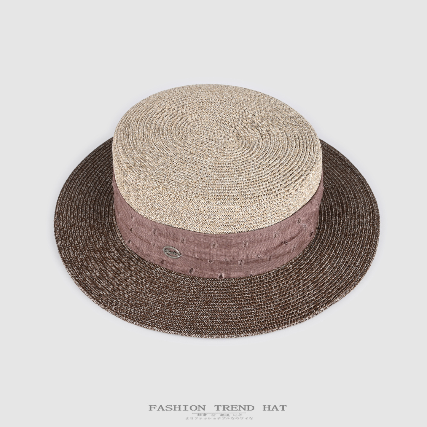 French-Style Color-Blocking Flat-Top Straw Hat for Women, Summer Beach Vacation Elegant Flat-Brimmed Sun Hat, Sunshade Straw Sun Protection Hat