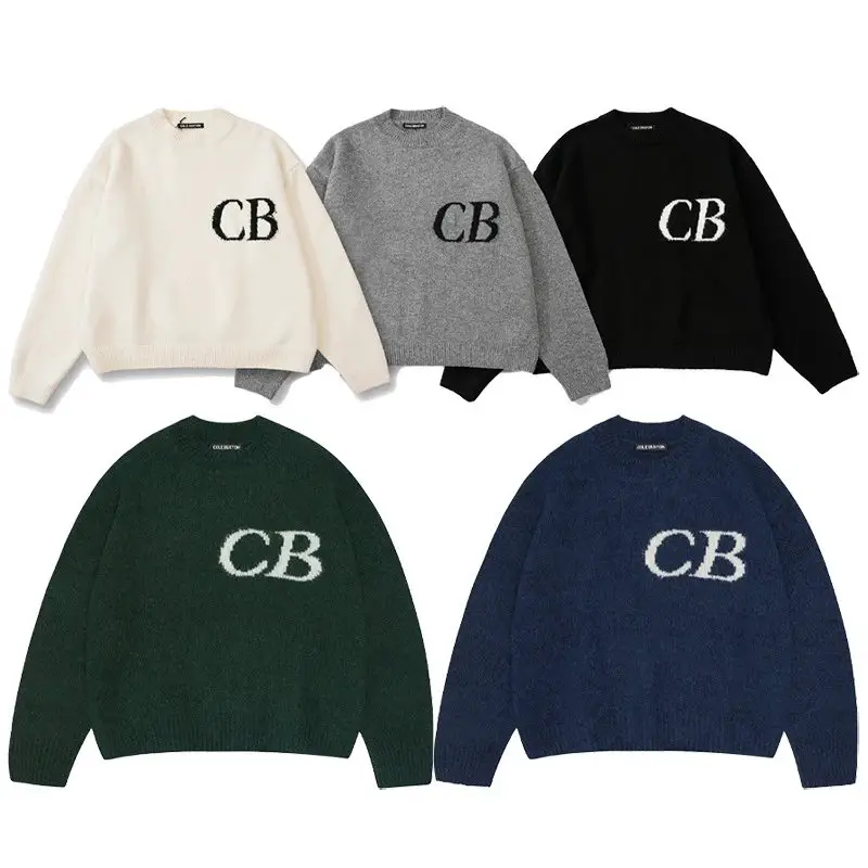高版本ColeBuxton小众简约字母CB提花女情侣同款宽松圆领毛衣