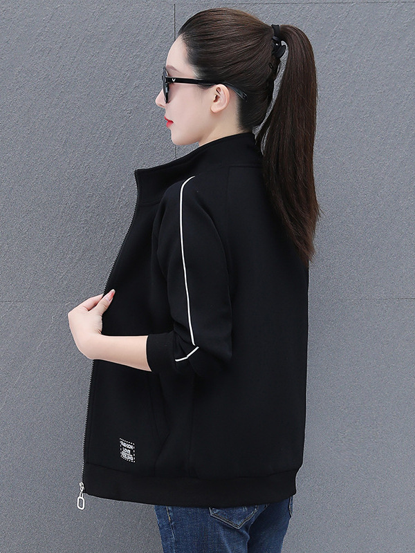 Khmer Fashion Casual Wear Collar Jacket Women's New Spring and Autumn Solid Color Simple Zipper All-match Cardigan Top