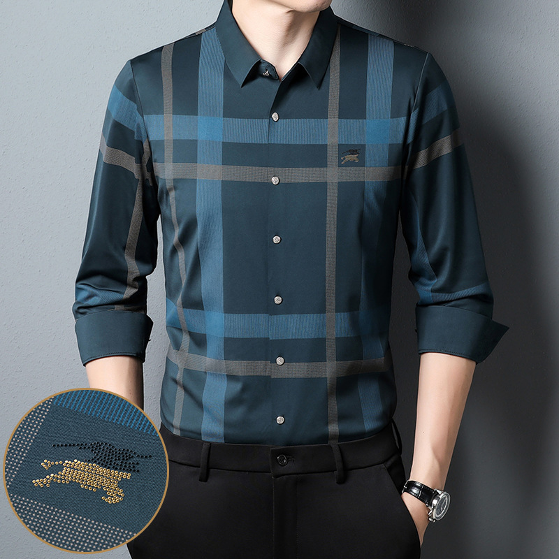 Factory Straight Hair Spring and Autumn New Men's Striped Long-sleeved Shirt Middle-aged Business Casual Dad's Printed Shirt
