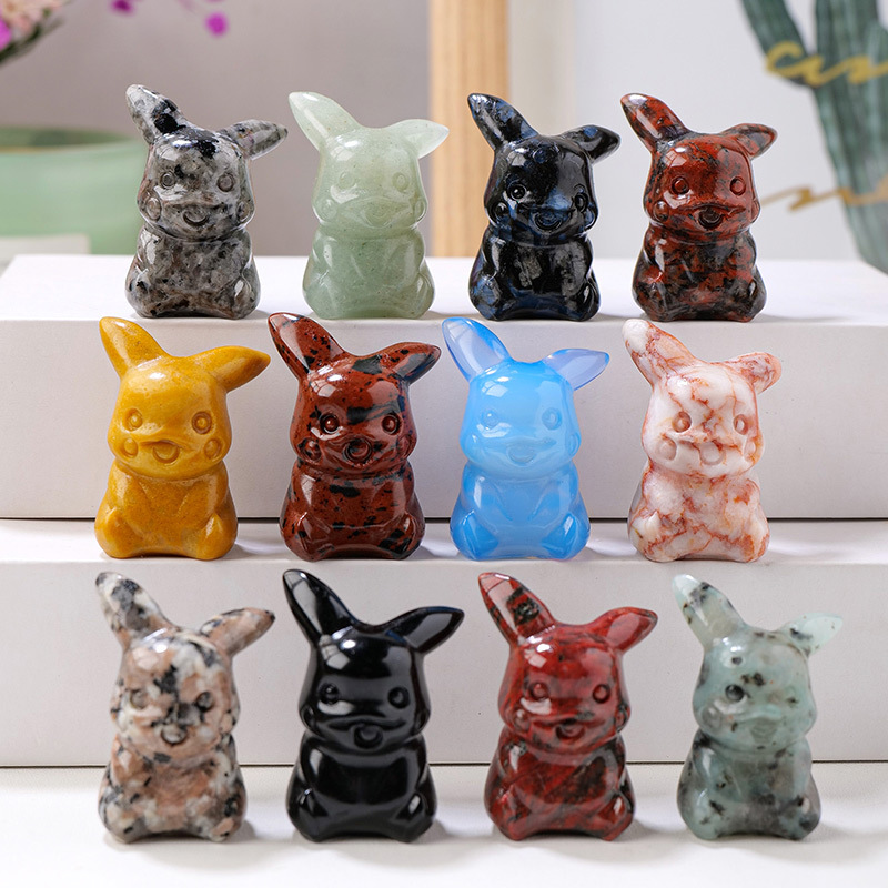 Cross-border Natural Crystal Pikachu Ornaments Natural Stone Pokemon Animal Carving Crystal Crafts Wholesale