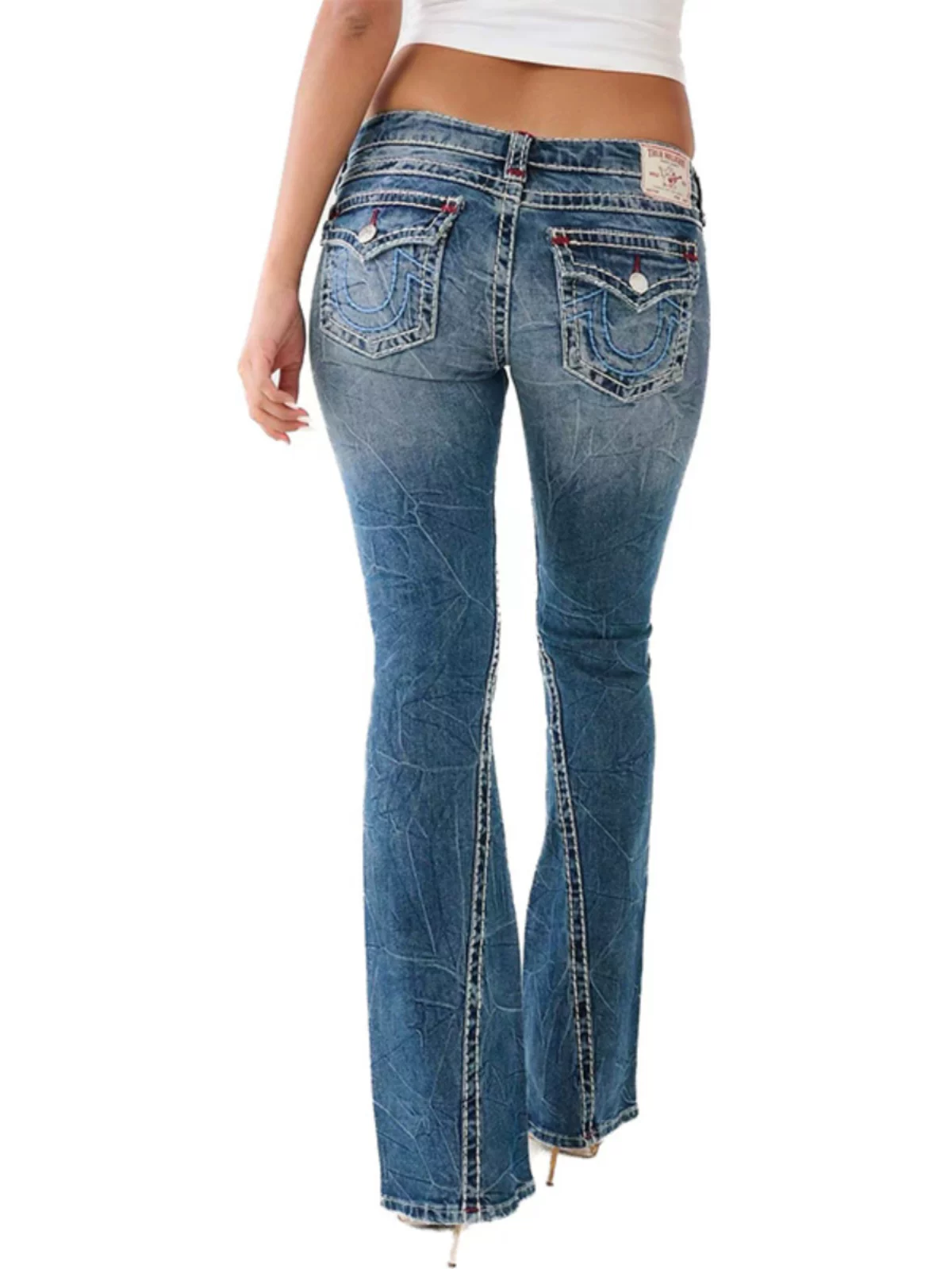 Trendy Religious-Themed Women's Slim-Fit Skinny Jeans with Buddha Motifs, Plus-Size, Thick-Stitching, Low-Waist Pencil Pants