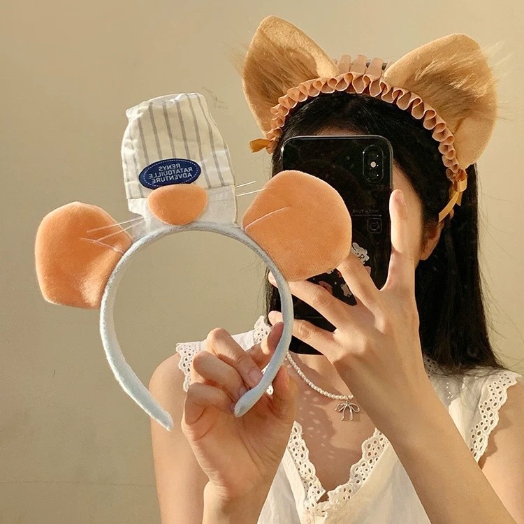 Cute Ratatouille Plush Headband for Women, Face Wash Headband, Cartoon Funny Daily Wear, Photo Hairpin Headband
