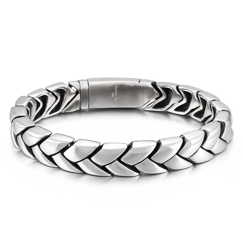 European and American simple creative wheat wrist chain casting ins fashion smooth men's titanium steel 11mm keel bracelet
